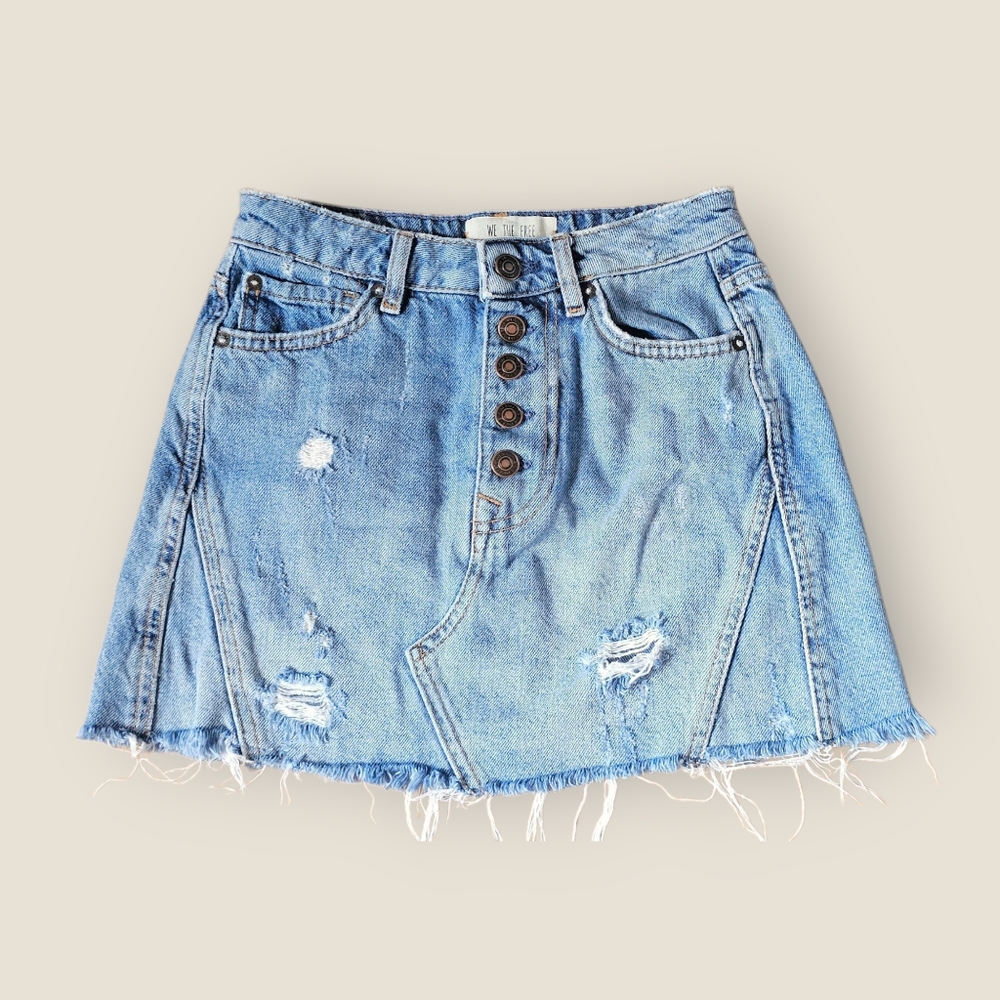 Free People Distressed A-Line Denim Skirt 24 Waist